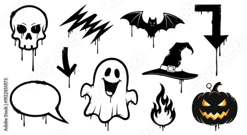 Halloween Icons Set Dripping Paint Style.