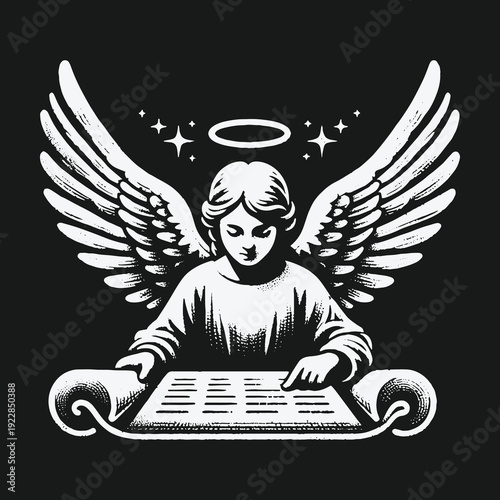 Angelic Scribe: A Celestial Being Records Divine Knowledge.