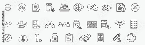 Medical Pills and Capsules Icon Set for Pharmaceutical and Health Care Industry