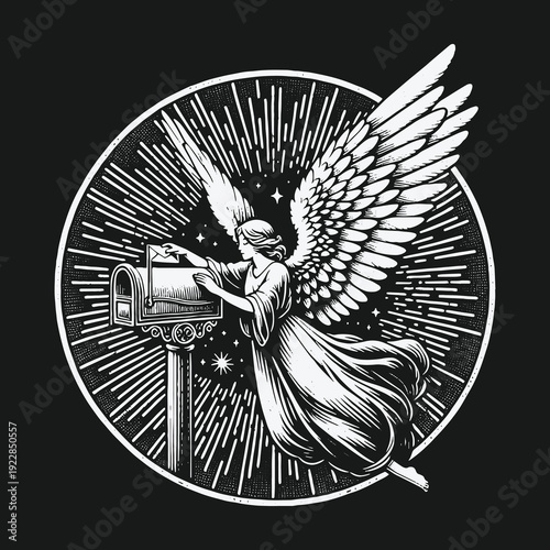 Angel Delivering Mail in Celestial Setting: A Symbolic Illustration.
