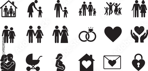 Family and love line editable icons set. Modern outline symbols for care and relationship.
