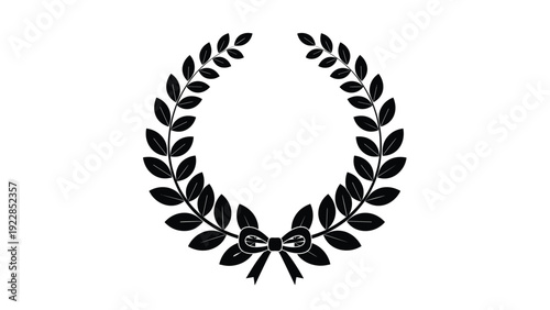 Classic black laurel wreath with a decorative bow at the bottom symbolizes victory and achievement in a simple graphic design.