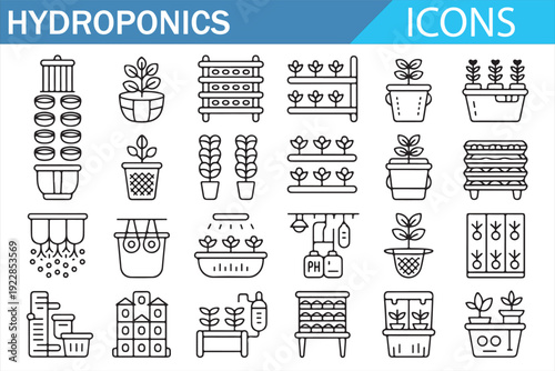 Modern Hydroponics Gardening Minimal Icon Collection