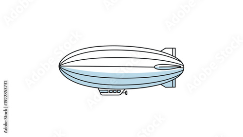 Large silver blimp or zeppelin airship floats horizontally across a white background in a clean and simple vector illustration.