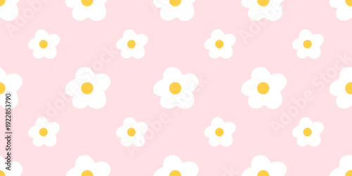 Flower cute seamless pattern gingham floral and kawaii small check. Spring daisy print with easter pink girl and botanical textile background. Kids plaid flower with design summer pattern.