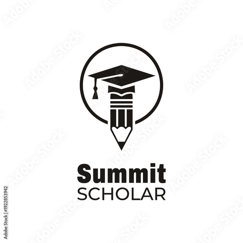 Graduate Toga Hat Pencil for School Education University College Academic Campus logo design.