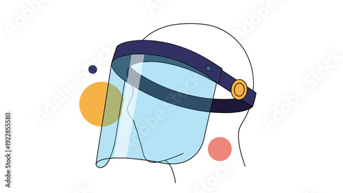 Medical protective face shield on a human head profile showing clear plastic visor and adjustable head strap for safety.