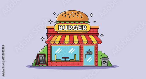 Burger Shop Building Vector Illustration.