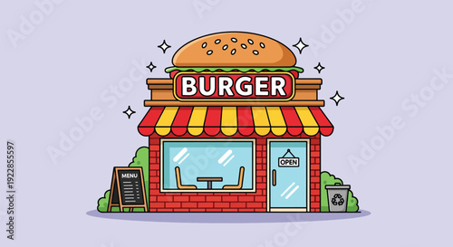 Burger Shop Building Icon Vector Illustration.