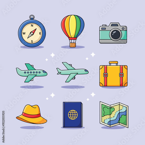 Collection of Travel Icons and Symbols for Adventure and Exploration.