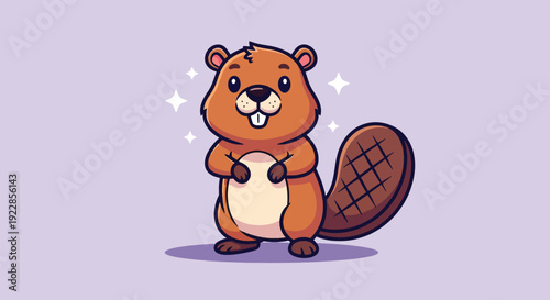 Cute Cartoon Beaver Standing Proudly with Sparkles.