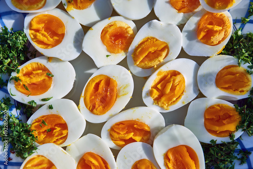 Plate of Sliced Hard-Boiled Eggs with Herbs