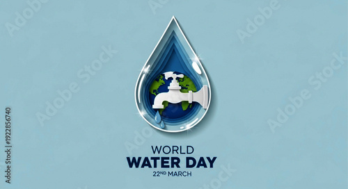 World Water Day celebration with water drop icon and globe illustration symbolizing global water conservation efforts