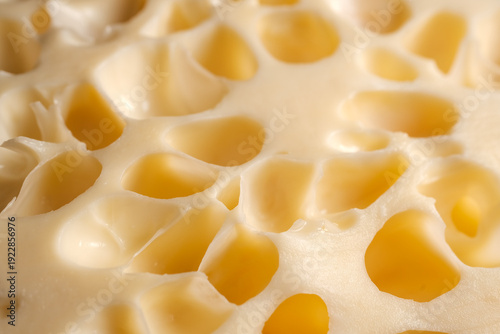 Foto Macro swiss cheese with characteristic holes