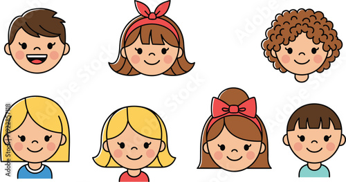 Cute Children Avatar Vector Set with Diverse Boys and Girls Cartoon Characters for Social Media Profile and Kids Education Concept