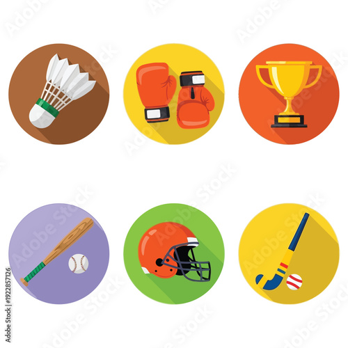 flat sports icon set round badges vector