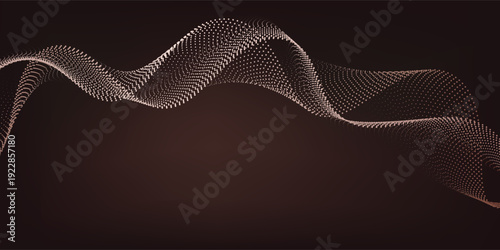 Elegant golden glowing wave lines with lighting effect sparkle on brown background. Template premium award design. Vector illustration. Mocha mousse