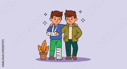 Two friends supporting each other with one injured.