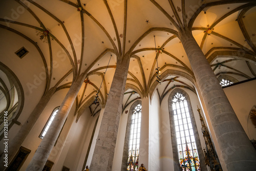 Tableau sur toile Interior of Eichstätt Cathedral, a cathedral church in the Diocese of Eichstätt in Bavaria, with towering columns, vaults, and large stained glass windows