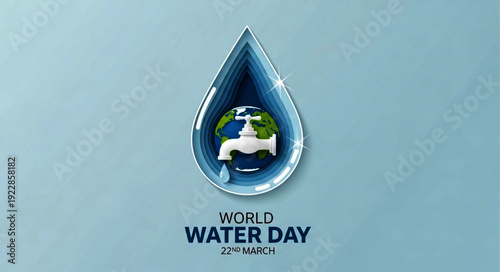 Celebrate World Water Day on March 22nd with a symbolic dripping faucet and Earth illustration