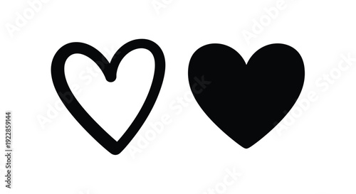 Two black hearts one outlined and one solid displayed side by side