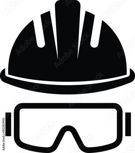 Construction hard hat and safety goggles protective equipment icon industrial worker protection engineering safety vector illustration isolated