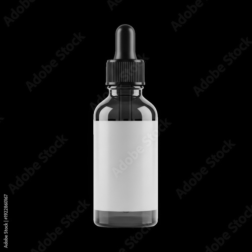 Amber glass dropper bottle with blank white label