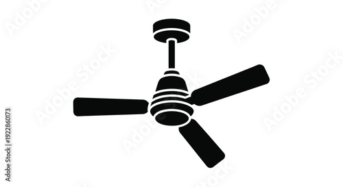 Simple black and white illustration of a three blade ceiling fan