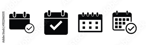 Set of calendar icons with check marks and different styles
