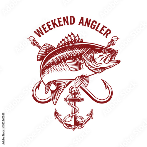 Fishing A red illustration of a fish with an anchor and hook tshirt design