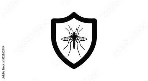 A black shield icon features a detailed illustration of a mosquito inside