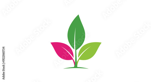 Modern three-leaf logo design featuring vibrant pink and two shades of green leaves on a white background for eco friendly branding.