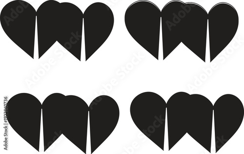 A set of four broken heart shapes in black on a white background