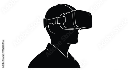Silhouette of a person wearing virtual reality headset technology