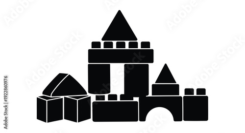 Simple black silhouette of a castle constructed from building blocks