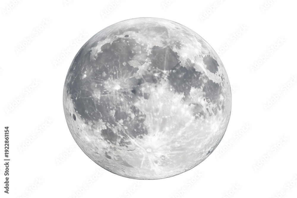 Obraz premium Full moon showing lunar surface craters and visible plains isolated on a transparent background