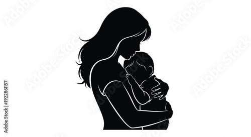 A silhouette of a mother lovingly cradling her newborn baby