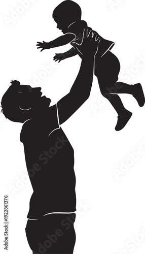Father throwing son in air, celebrating family joy and togetherness, fatherhood and childhood bond, playful interaction and happy moment, loving relationship and carefree fun