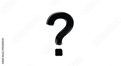 Simple and bold hand-drawn black question mark with a square dot isolated on a plain white background for design use.