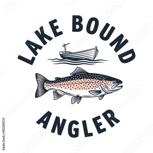 Fishing A lake bound angler logo with a fish and boat tshirt design