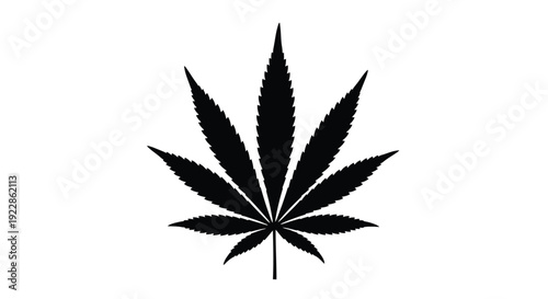 Black silhouette of a cannabis leaf against a white background