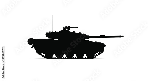 Silhouette of a modern battle tank against a plain white background