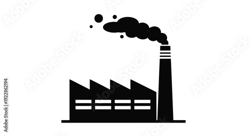 Black and white illustration of a factory emitting smoke from a chimney
