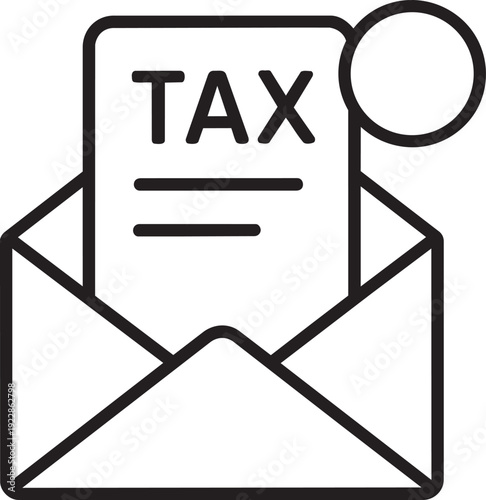 Clean outline vector graphic of an open paper mail envelope containing a business tax return document
