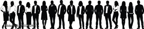Business people silhouettes standing in a row, professional team concept, corporate workforce isolated on white background illustration