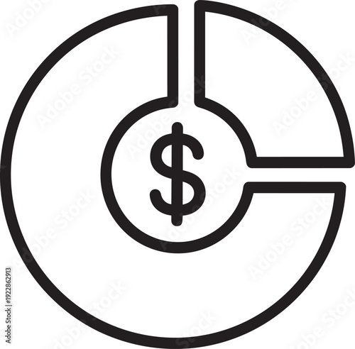 Minimalist line drawing of a financial business pie chart with a dollar symbol for tax analysis