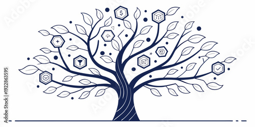 A stylized tree with intricate circular patterns symbolizing growth and interconnectedness.