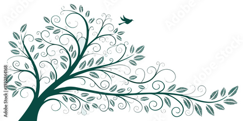 Cuadro en lienzo Elegant minimalist tree design with delicate branches and leaves against a plain