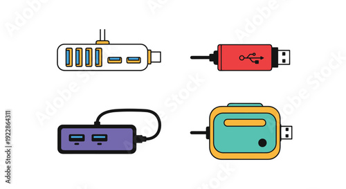 USB Hub Line art colorful digital color vector