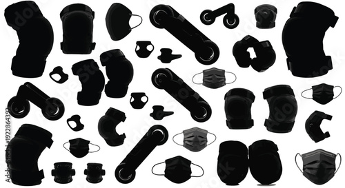 Black Protective Gear and Face Masks Silhouettes Set